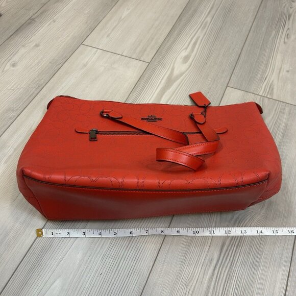Coach Perforated Signature Leather Gallery Tote Miami Red 1499 - Picture 10 of 11